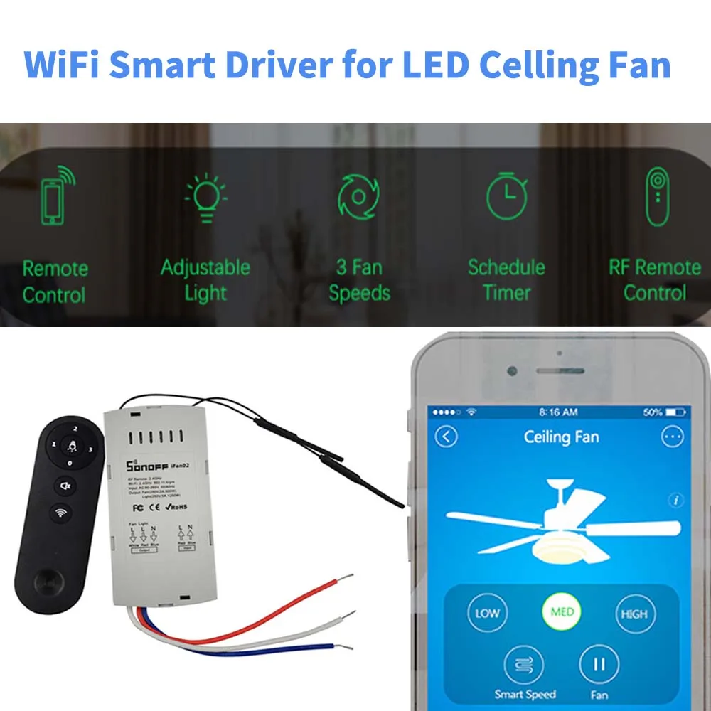 Sonoff IFan02 преобразует неумный светодиодный потолочный вентилятор в WiFi Smart CeilingFan APP
