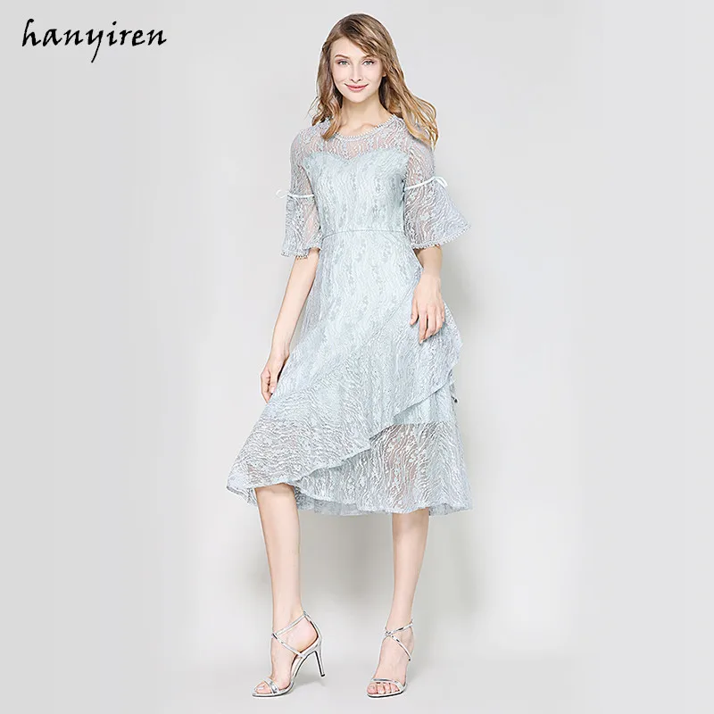 Hanyiren 2019 Для женщин пикантные вечерние платье с разной длиной подола Цветочный