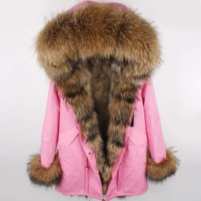 pink nature Брендовая Новая модная женская Длинная зимняя куртка роскошное большое пальто с капюшоном и воротником из лисьего меха теплая парка с подкладкой из лисьего меха наивысшего качества - Цвет: pink nature