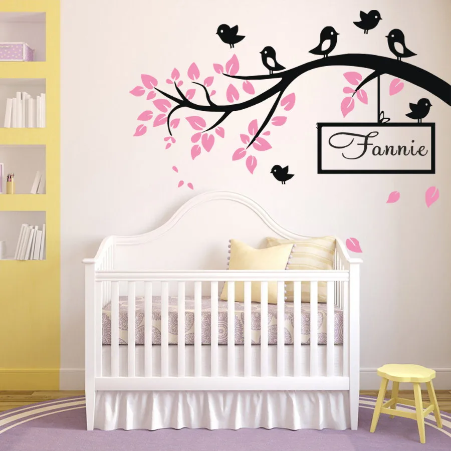Huge Birds Branch Wall Sticker Vinyl Decal Kid Nursery Baby Decor Personalised Name Wall Sticker For Kids Room 114cmx151CM