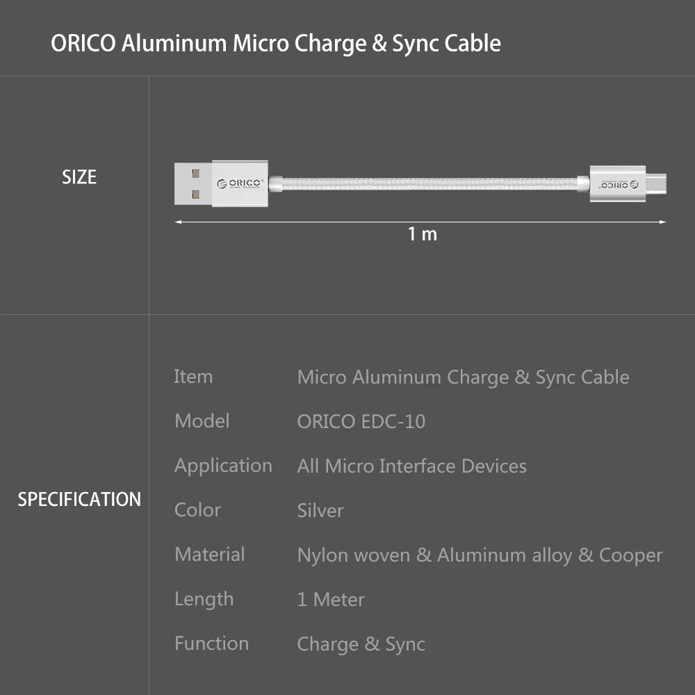 Usb кабель для зарядки и передачи данных ORICO 3 фута. Прочный нейлоновый Плетеный USB