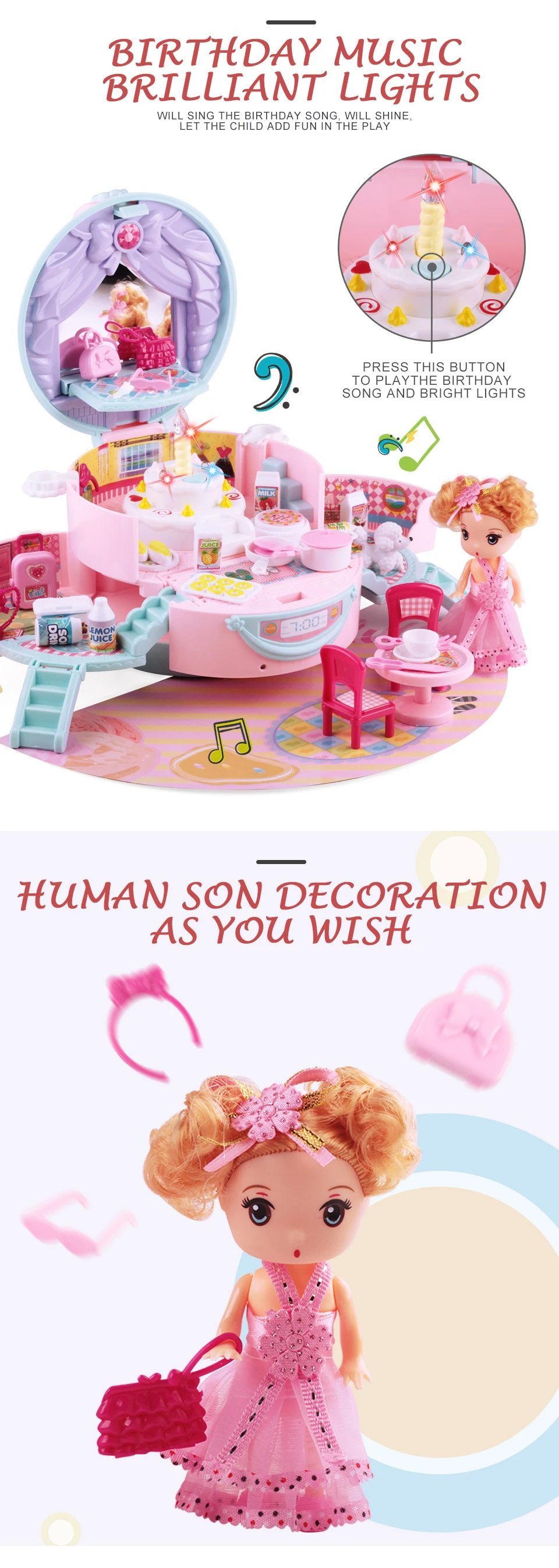 Diy dream baby doll дом милый дом музыка пластиковая мини-мебель для комнаты миниатюрный кукольный домик для игрушек куклы дети девочки дети