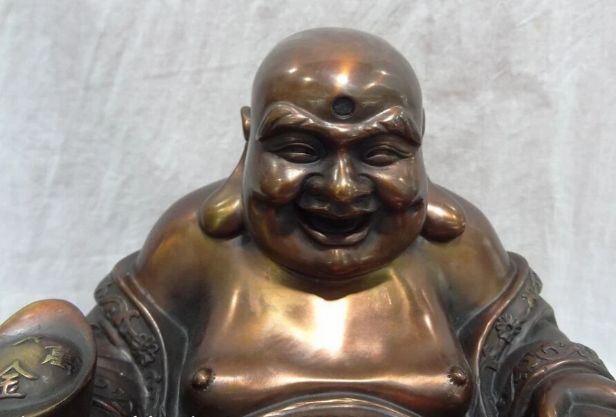 song voge gem S3002 12&quot China Pure Bronze Buddhism Happy Laughing Maitreya Buddha Statue Monkey Bag | Дом и сад