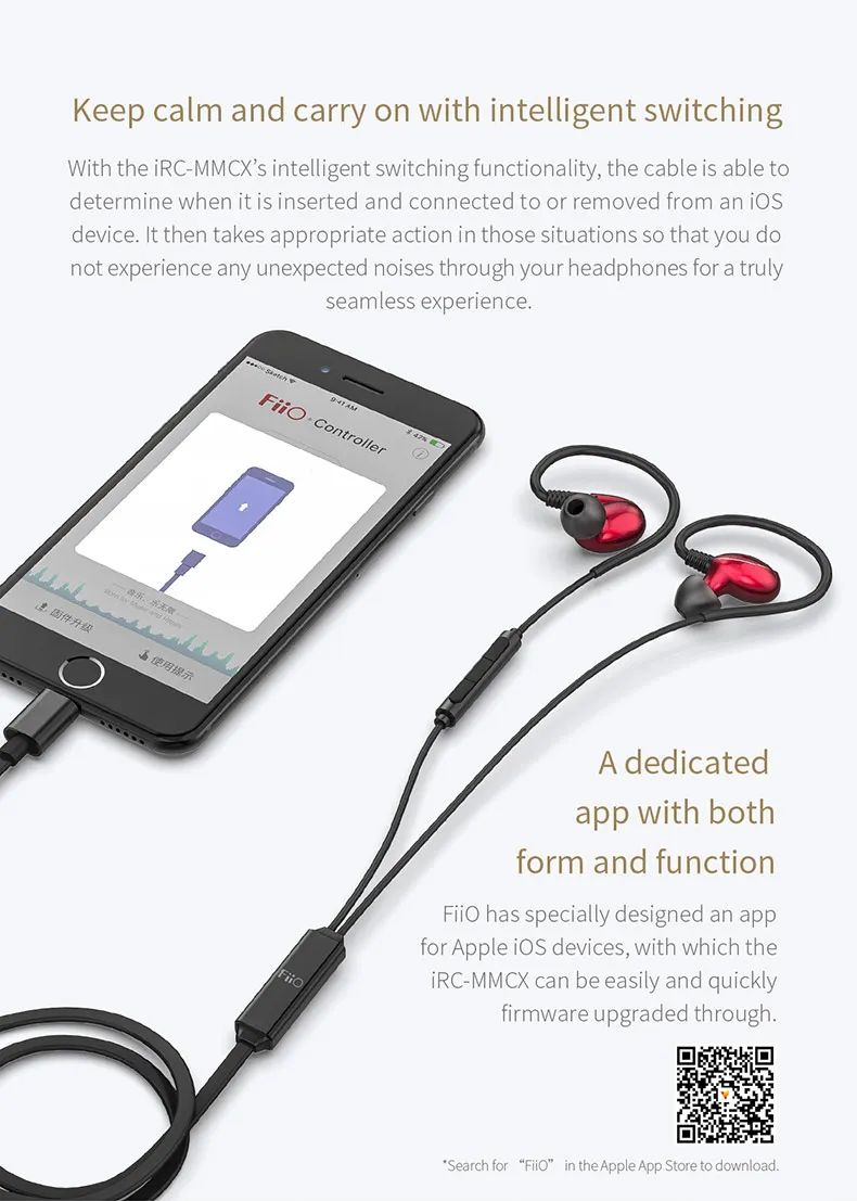 FIIO iRC-MMCX кабель для наушников для iPhone 7/7 plus/8/X/XS с четырехъядерным процессором In-line conteols микрофон Bluetooth MMCX Съемный кабель для F9 PRO