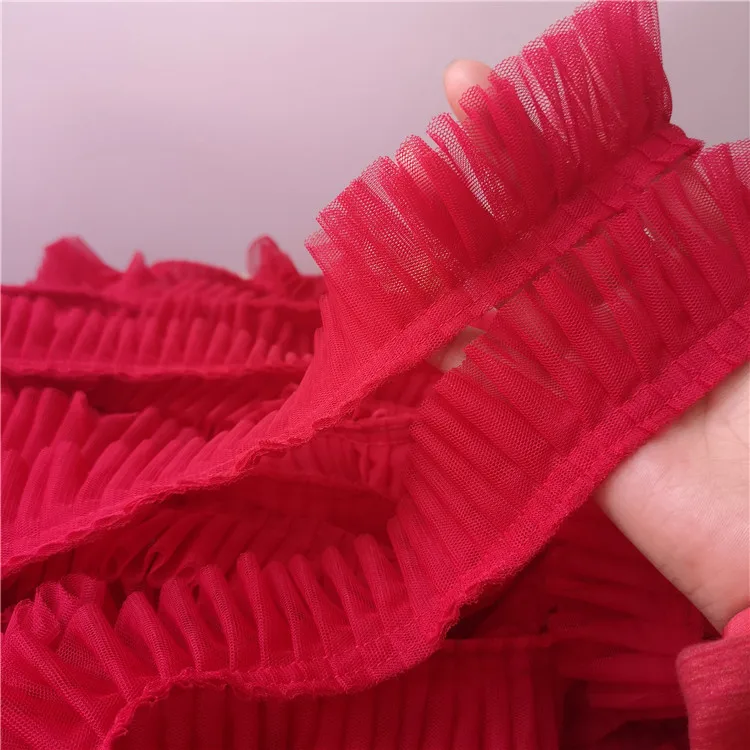 Bright Red 5 см широкие двухслойные 3D плиссированные сетчатые кружевные ткани с оборкой, вышитый воротник, лента, швейная одежда, юбка, комбинированный Материал - Цвет: Bright Red