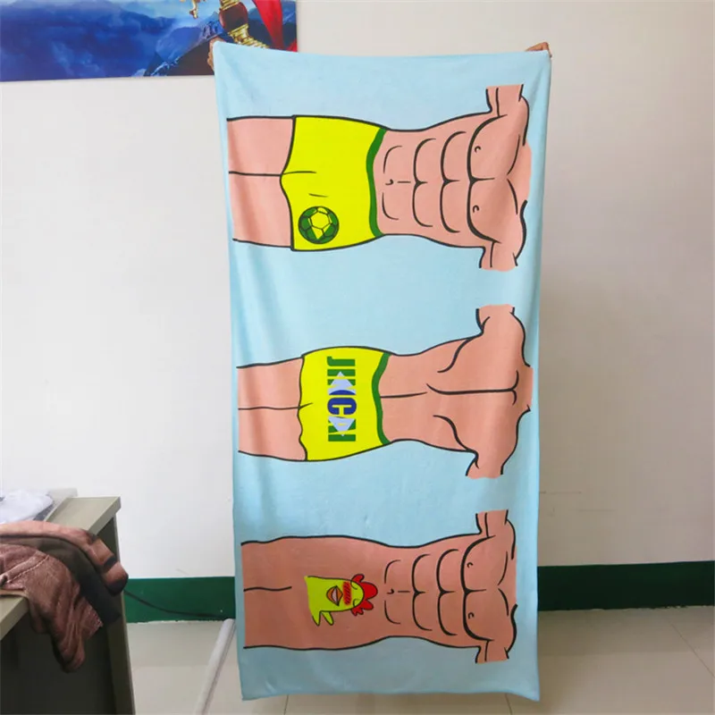 

Sexy Fitness Men Bath Towel Cartoon Printing Microfiber Funny Creative Towel Super Water Absorption Bathroom Travel Towels Gift