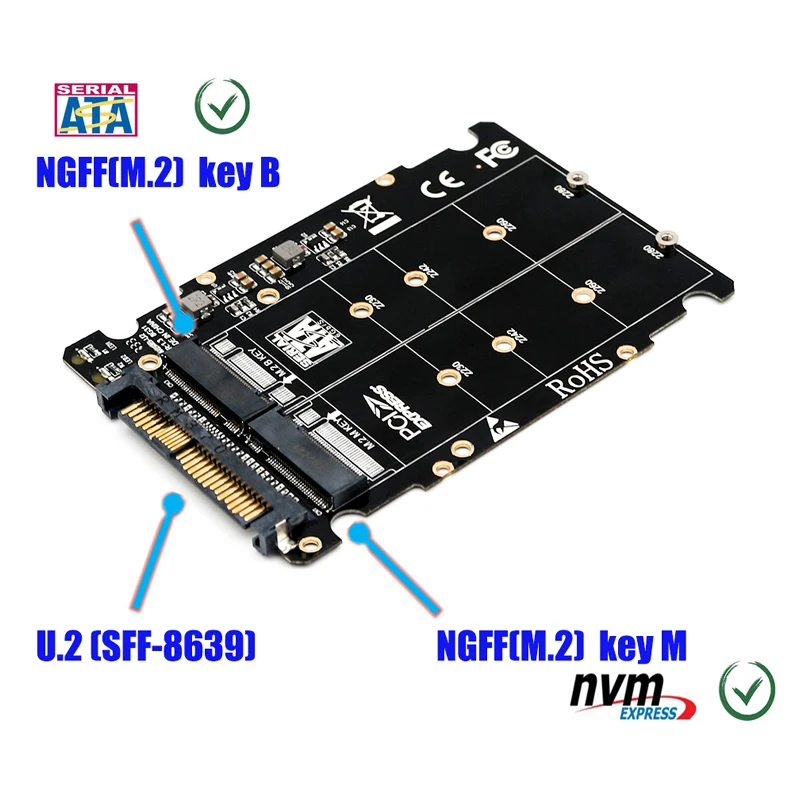Адаптер M.2 SSD в U.2 адаптер 2в1 NVMe и SATA-Bus NGFF PCI-e для PCIe M2 конвертер настольных