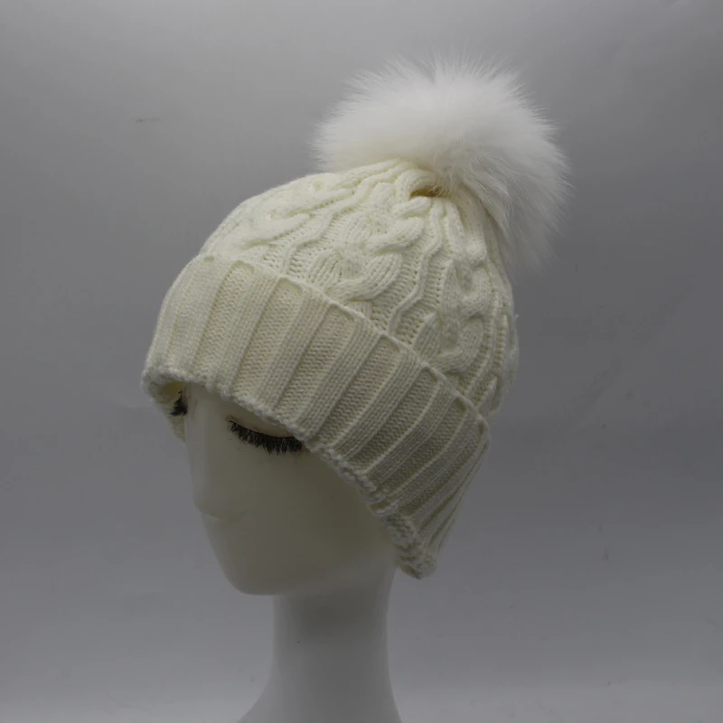 Женская шапка с помпоном из натурального Лисьего меха зимние шапки Шерстяная
