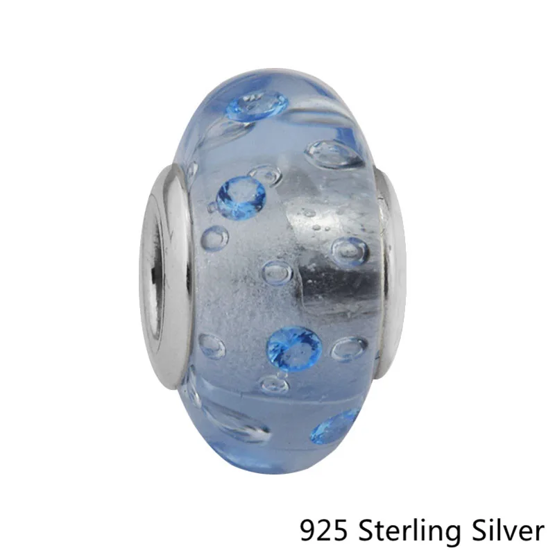 CKK 925 Sterling Silver Ice Drops Blue Murano Glass Beads Original Fashion Charms Jewelry Fits For Bracelets | Украшения и