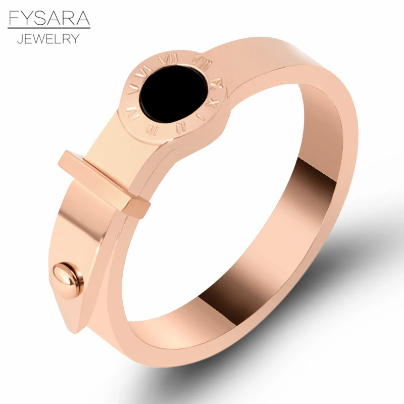 FYSARA Luxury Classic Roman Numerals Belt Finger Ring Black Round Rings For Women Men Stainless Steel Wedding Rivet Gift | Украшения и