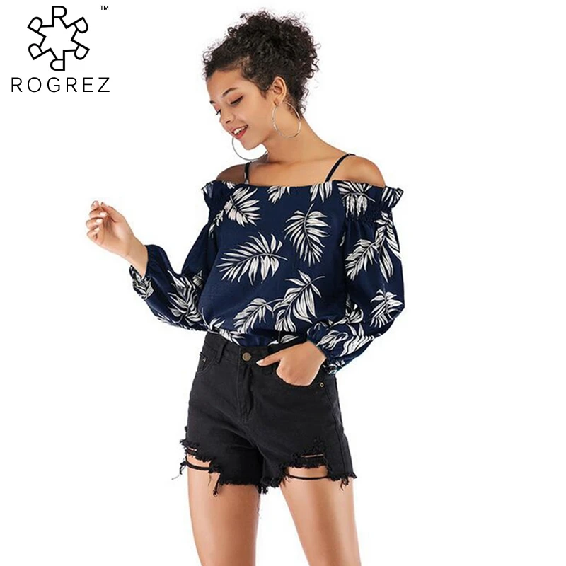 ROGREZ Red Yellow Green Casual Floral Chiffon Shirt Tops Slash Neck Strap Blouse Spring Summer Women Long Sleeve Shirts 2019 |