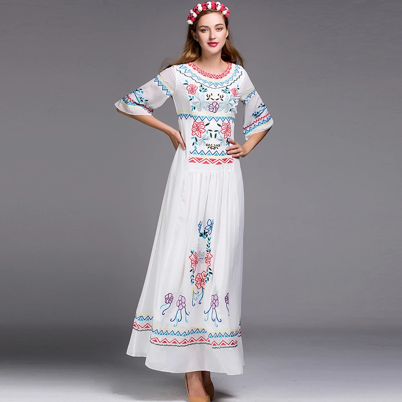 Богемное длинное платье 2018 летнее модное белое/черное элегантное Макси длиной до