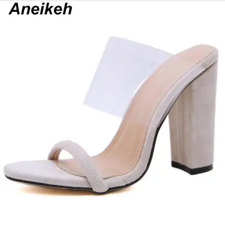 Apricot Aneikeh/ г. Новые классические туфли из ПВХ туфли женские шлепанцы открытые прозрачные туфли-лодочки на высоком квадратном каблуке Размеры 35-40, зеленый, абрикосовый, черный - Цвет: Apricot