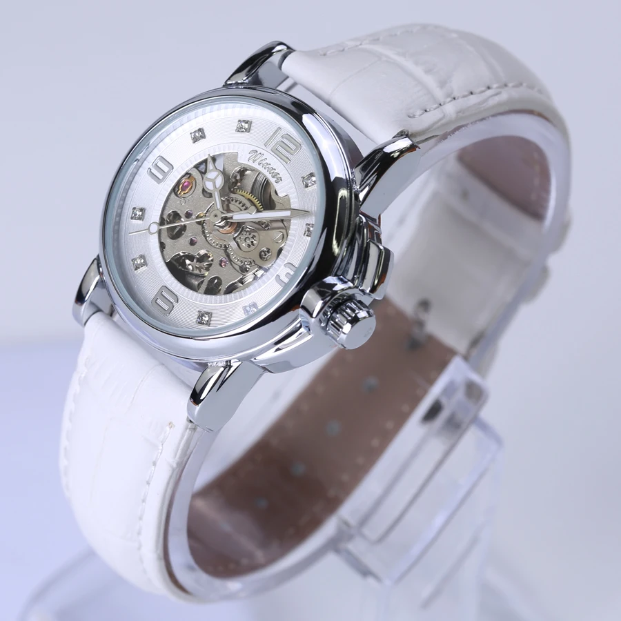 Часы-скелетоны Winner женские механические с кожаным ремешком автоматические 2016 |