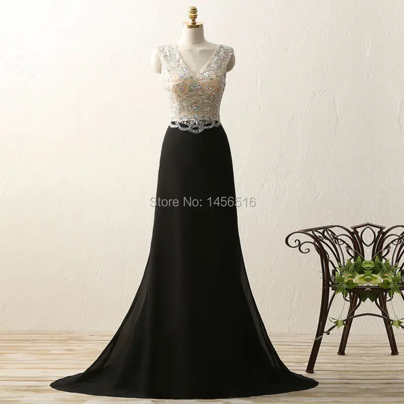 Платье шифоновое ТРАПЕЦИЕВИДНОЕ для выпускного вечера с V образным вырезом и