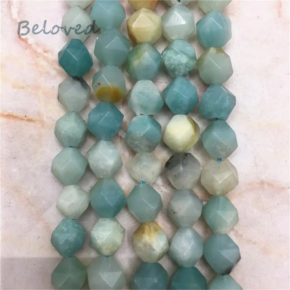 

7*8mm Polyhedral Faceted Blue Amazonite Nugget Drilled Loose Beads,Natural Gems Stone Pendant Beads For Jewelry DIY, BG18286