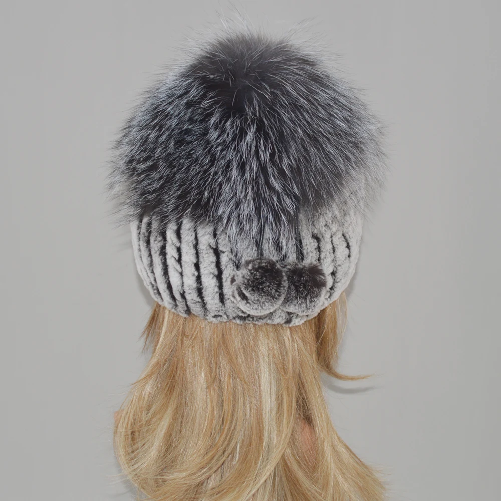 2020 новый натуральный шапка из меха кролика рекс Для женщин Зимняя теплая вязаная