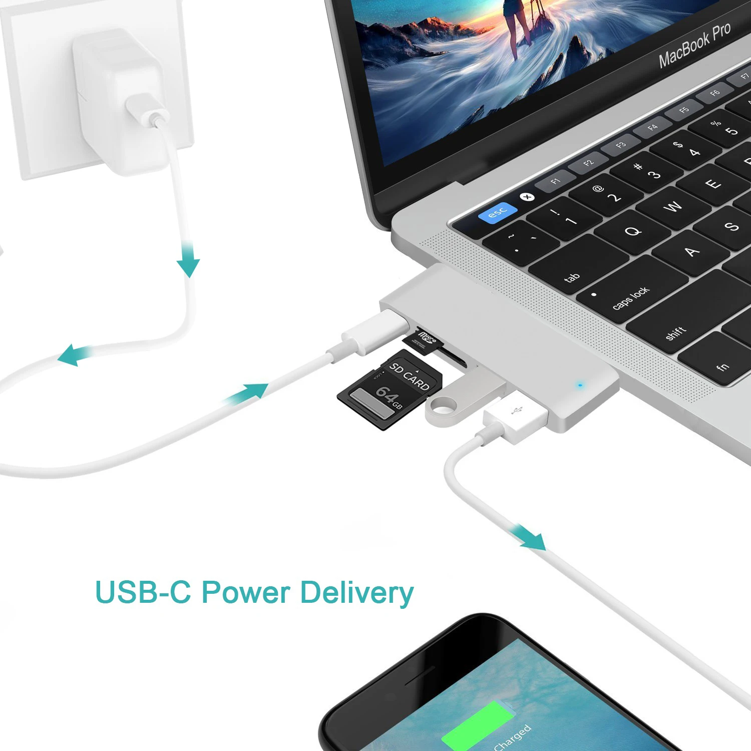 USB C концентратор SD/TF кард ридер для Macbook Pro type адаптер с зарядным портом Мульти 3 0