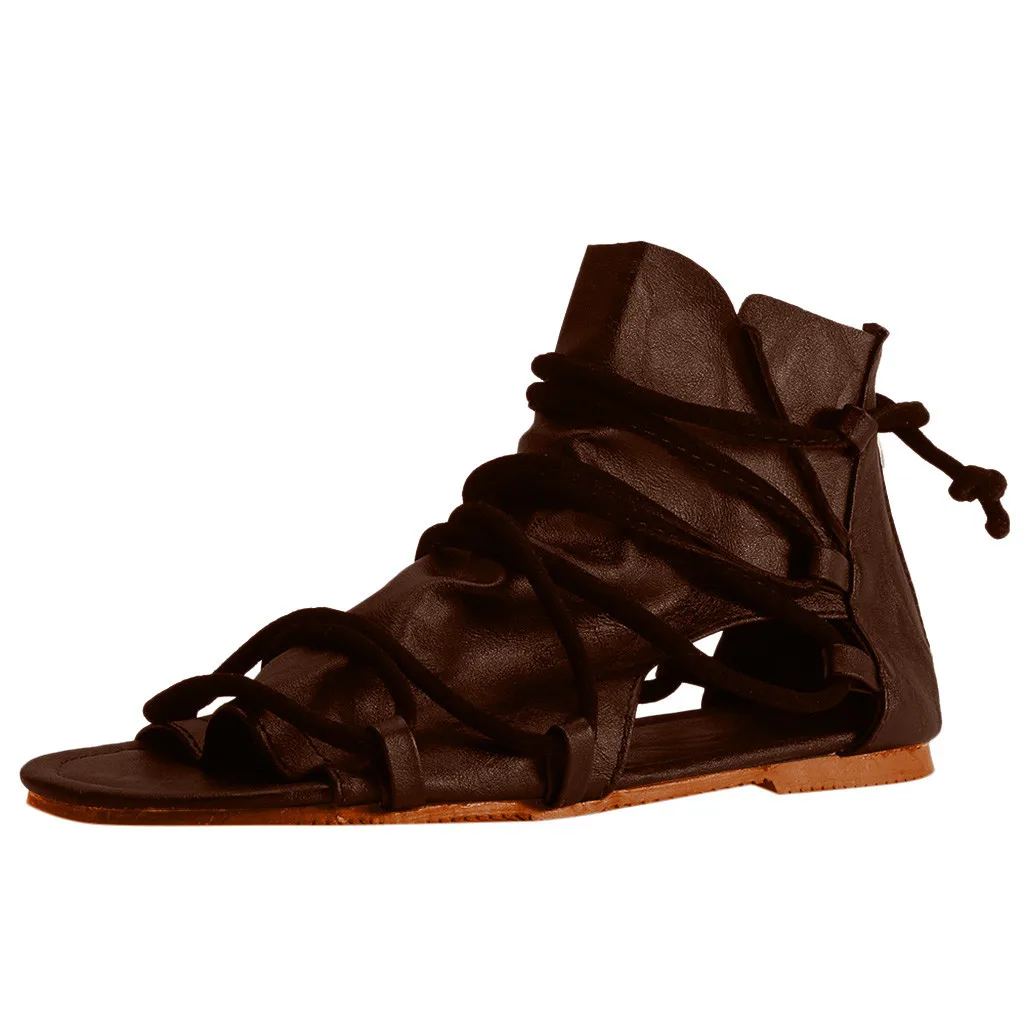 Женские повседневные сандалии на плоской подошве с открытым носком молнии