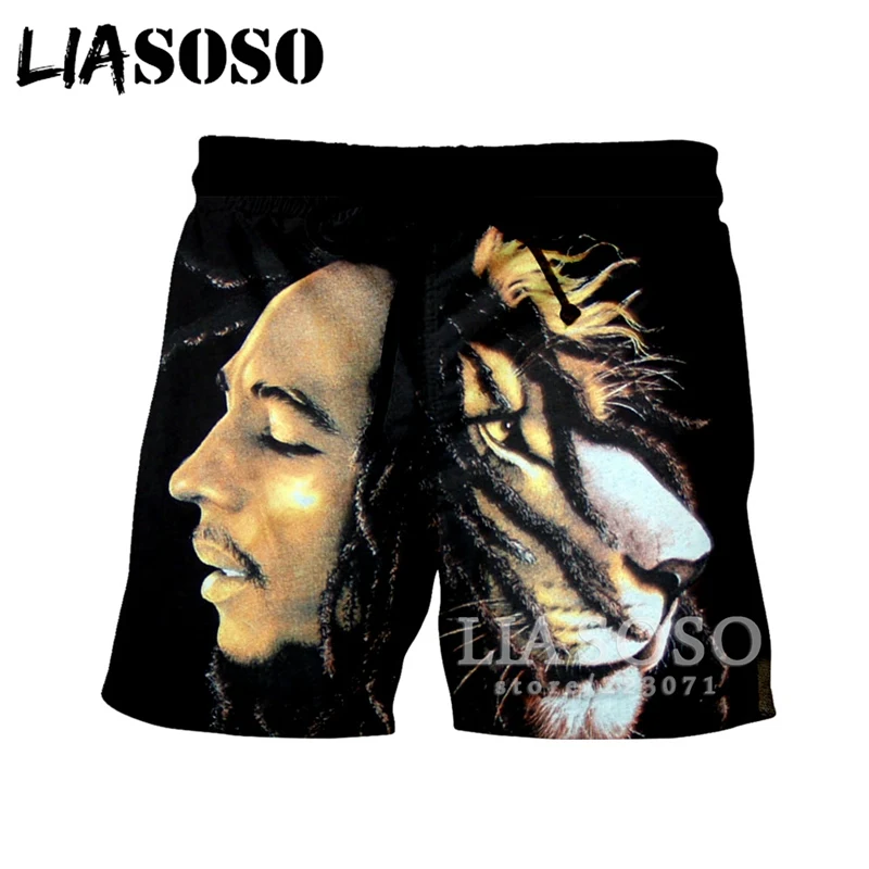 LIASOSO Summer New Men Women Fashion Shorts 3D Print Singer Bob Marley Beach Fitness Unisex Casual Loose A188-08 | Мужская одежда