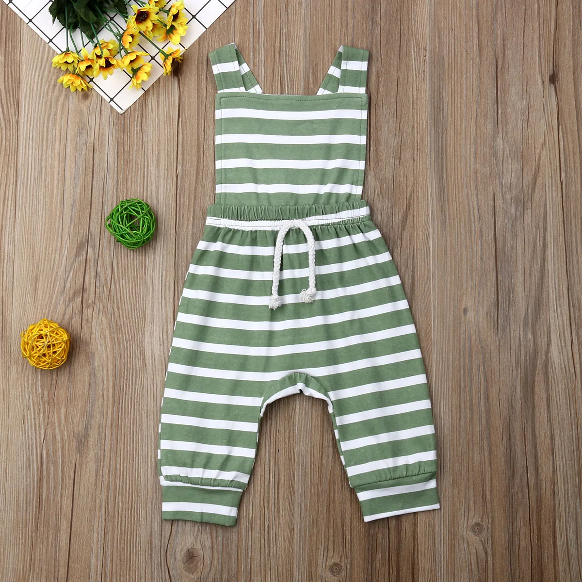 Детский хлопковый комбинезон без рукавов в полоску на возраст 0 24 месяца|Ромперы|