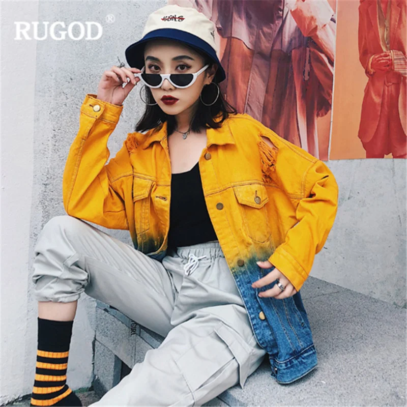 RUGOD/Новый джинсовый жакет женский пиджак модная уличная одежда в стиле пэчворк