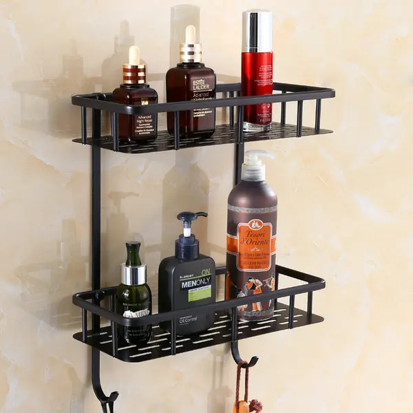 Double Shelf D Медные Аксессуары для ванной комнаты, черный держатель для туалетной бумаги, керамическая основа, Квадратные двойные полки, ретро Роскошные Защитные рельсы - Цвет: Double Shelf D