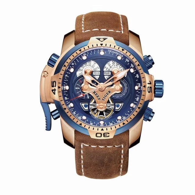 p8 Reef Tiger Aurora Serier RGA3503 мужские спортивные военные многофункциональные автоматические механические наручные часы с циферблатом-кожаный ремешок для часов - Цвет: p8