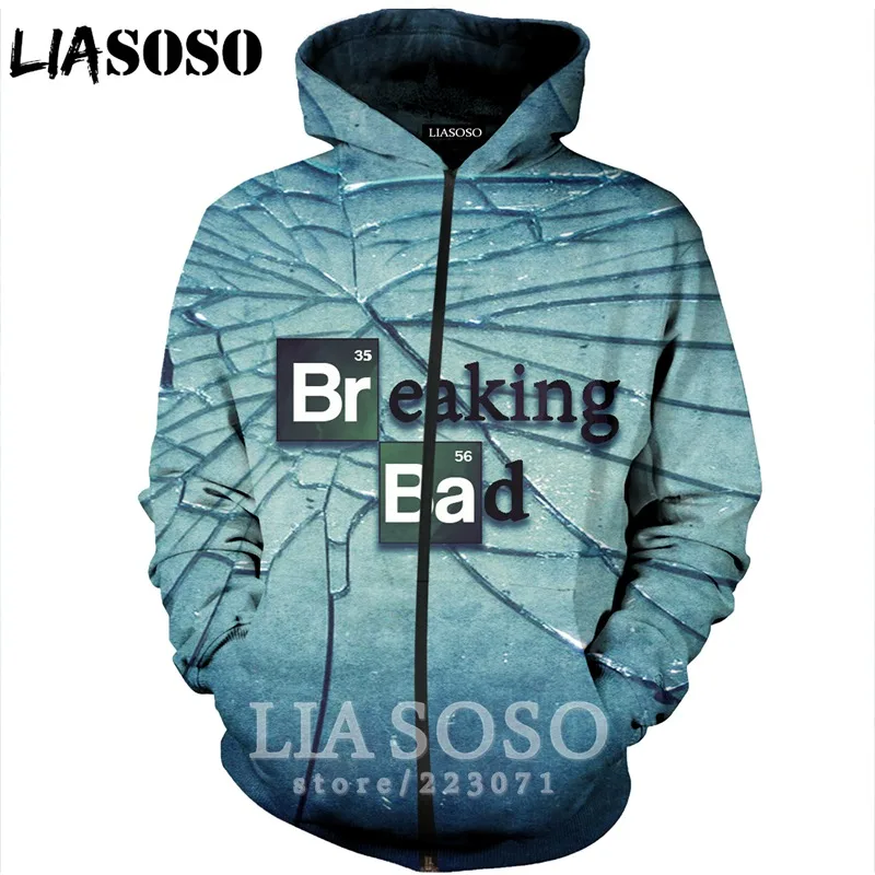 LIASOSO Новая мода для мужчин и женщин 3D принт сериал Breaking Bad Zipper толстовка унисекс