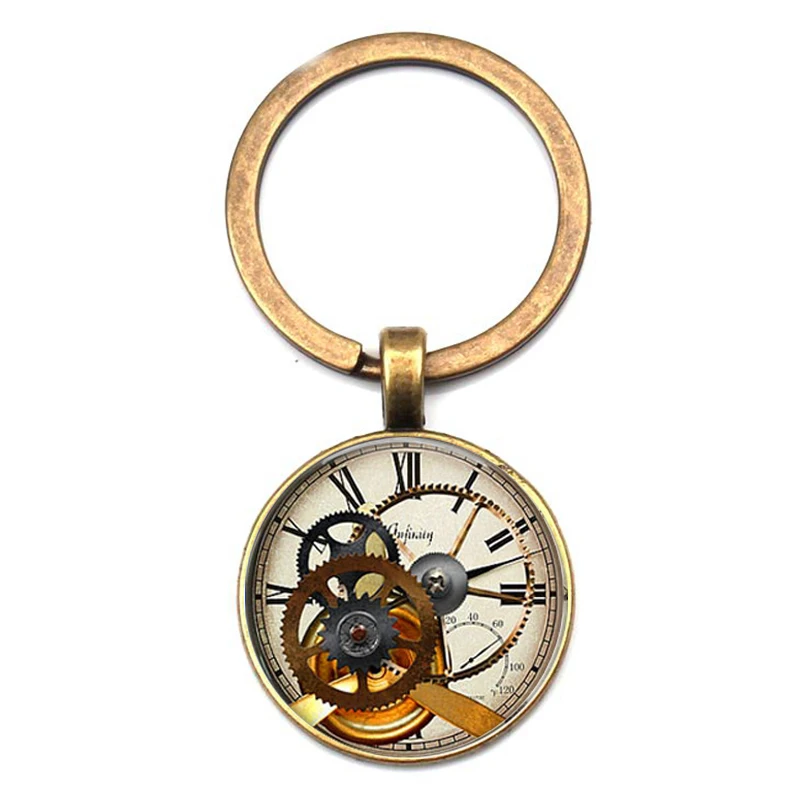 Retro mechanical clock pattern logo keychain personality picture animal gear keyring car key door accessorie party souvenir gift | Украшения