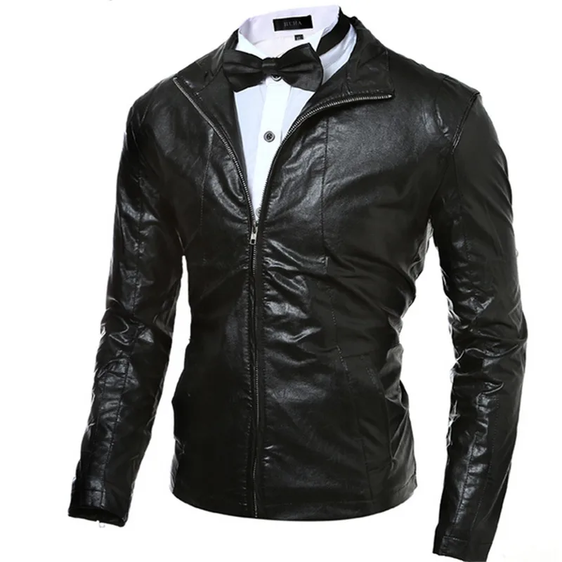 Мужская куртка из искусственной кожи пальто фирменный дизайн приталенные Модное