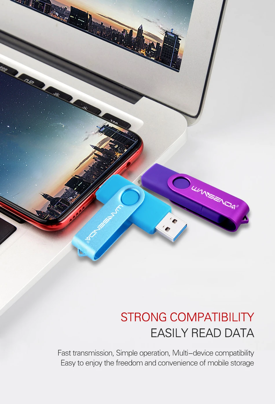 WANSENDA OTG USB флеш-накопитель 2 в 1 USB3.0& Micro USB флеш-накопитель 16 ГБ 32 ГБ 64 Гб 128 ГБ 256 ГБ Флешка двойной OTG накопитель карта памяти