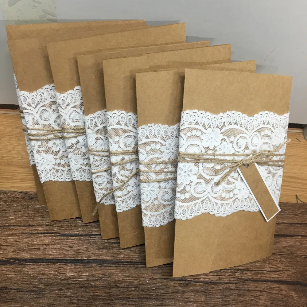 Luxurious kraft paper vintage wedding invitation card laser cutting 3d pocket invitation card design without lace and decoration