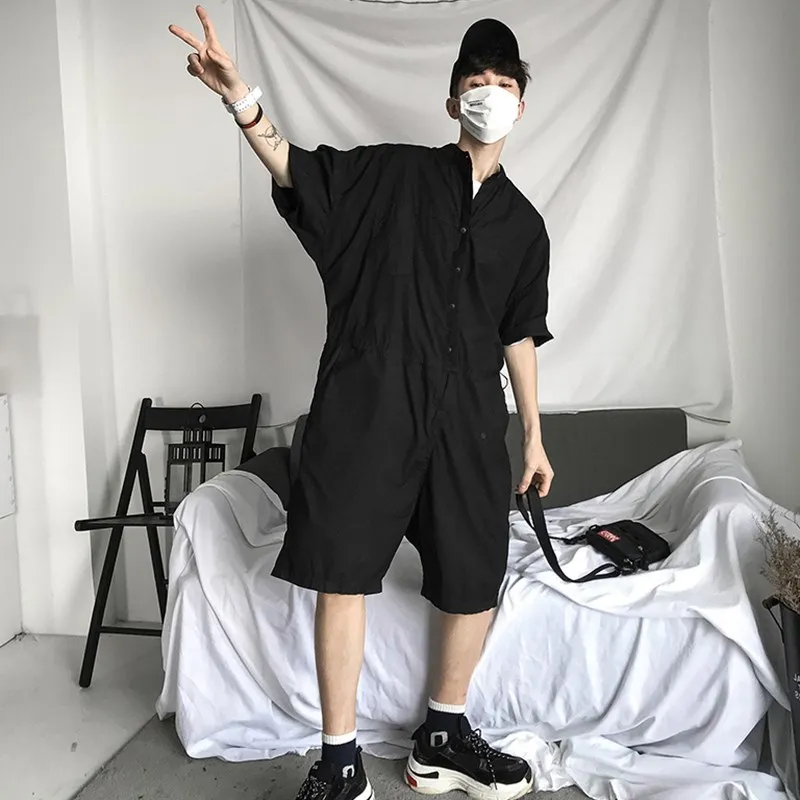 HipHop Streetwear Cargo Overalls Summer Male Retro Loose Tooling Jumpsuits Men dancing One piece Coveralls Singer costumes 70305 | Мужская
