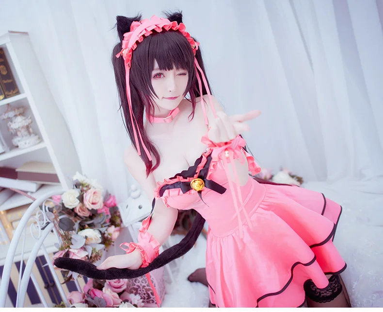 DATE A LIVE аниме Косплэй токисаки Куруми рисунок карнавальный костюм стать вашим с рисунком котика сексуальное платье для женщин