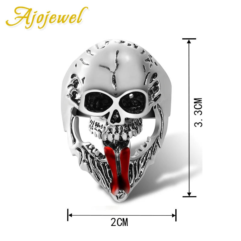 

Ajojewel Punk Black Red Big Skull Ring Jewelry Men Fashion Ring Wholesale