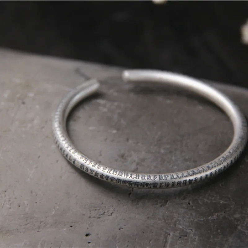 Handmade 999 Sterling Silver Carved THE HEART OF PRAJNA PARAMITA SUTRA Bangles For Men Women om mani padme hum Bangle Jewelry | Украшения и