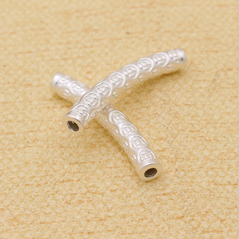 Authentic S925 Sterling Silver Color 6.5*42MM 3D Bend DIY Braided Beaded Stereo Catheter Jewelry Making Accessories