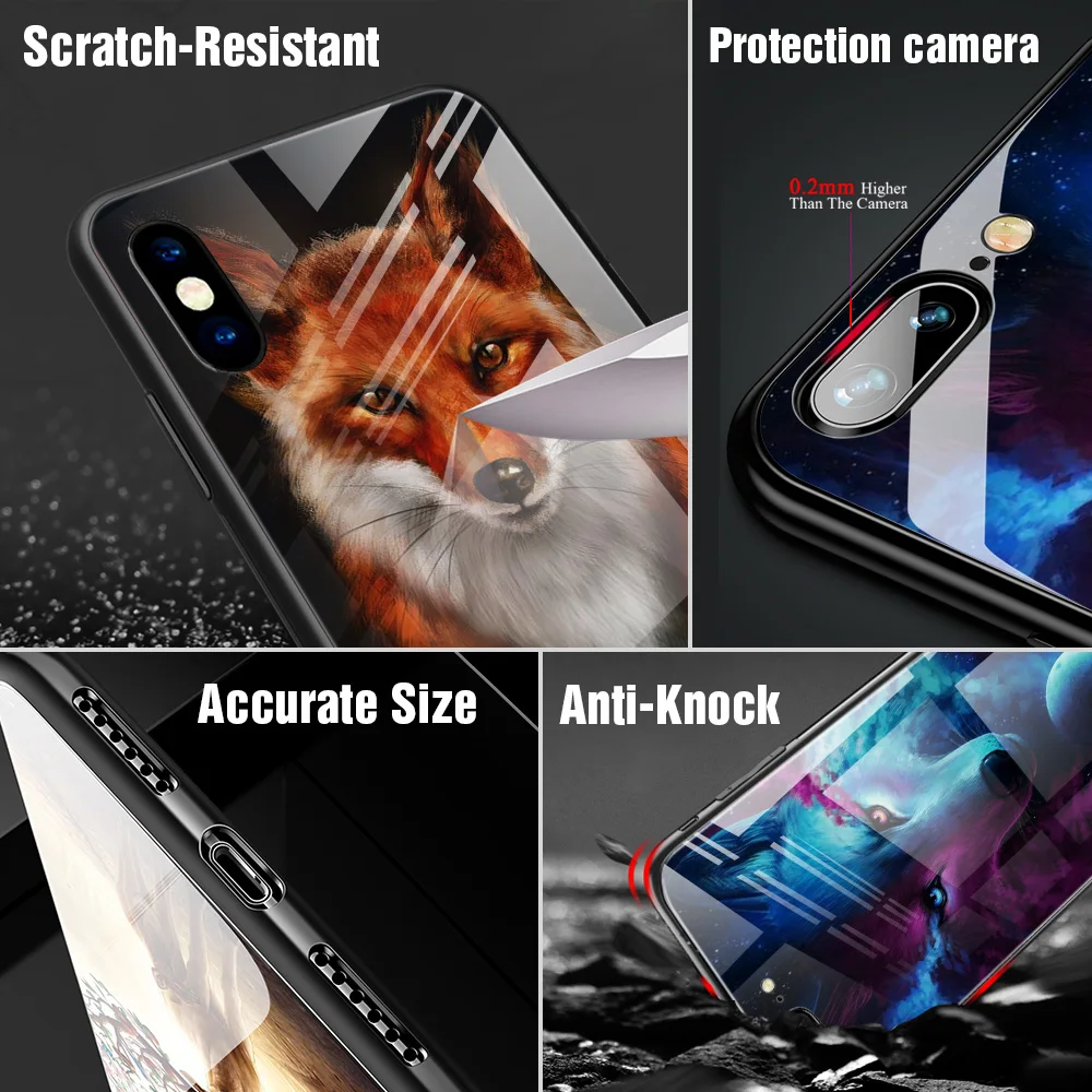 Роскошный стеклянный чехол с животными для iPhone 6 s Plus 7 8 X XR iphone6 7plus 6plus оболочка