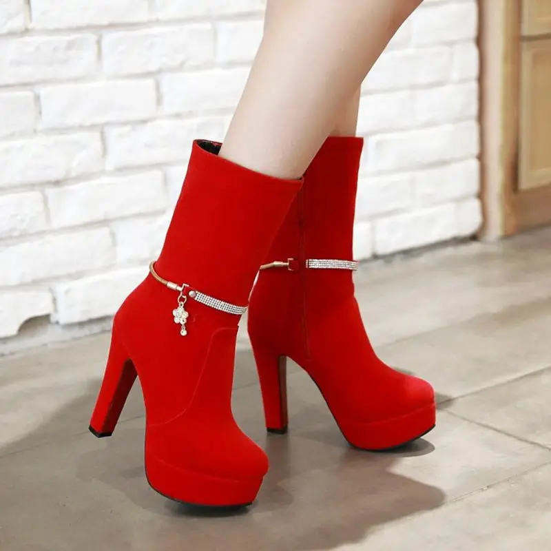 QPLYXCO 2017 Botas Feminina/Новые Фирменные женские ботинки до середины икры Сезон осень зима