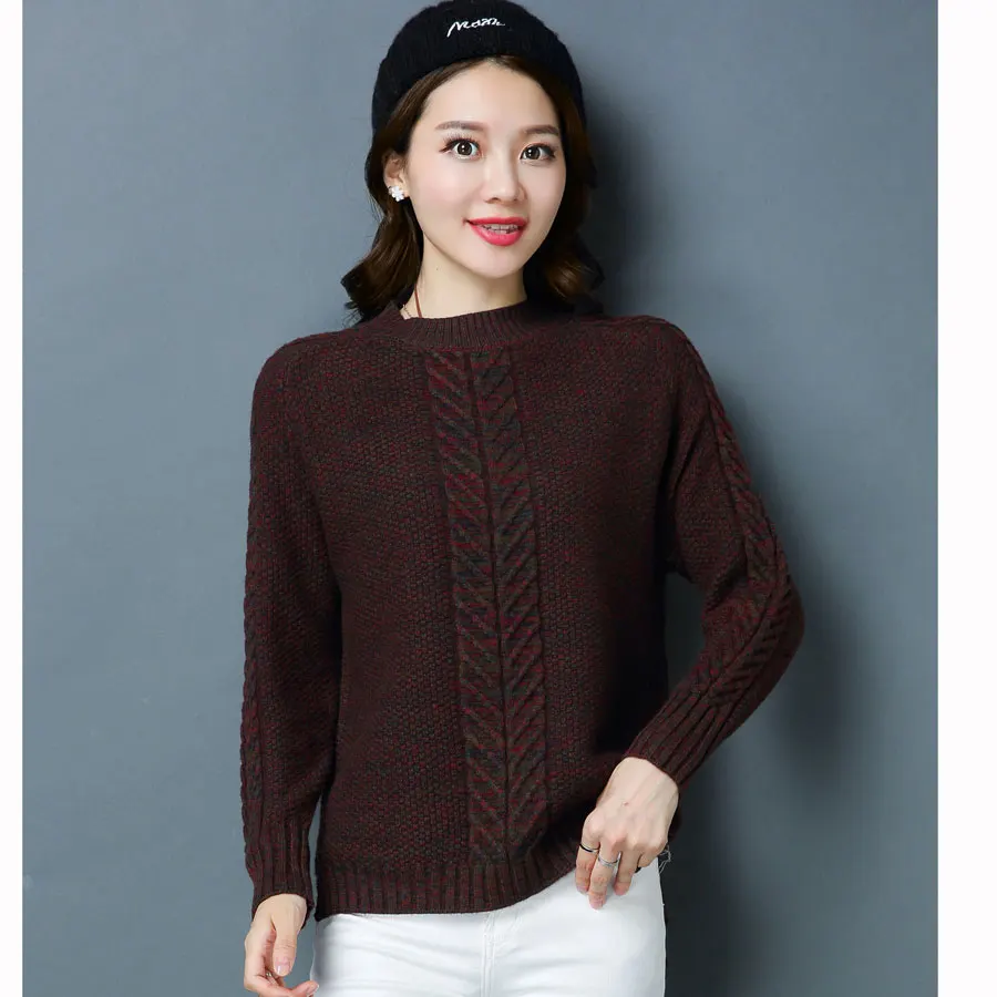 2019 Autumn Winter Sweaters Women's Long Sleeve Solid Color Crew Neck Split Knitting Pullover Thick Warm Wool Sweater Women | Женская