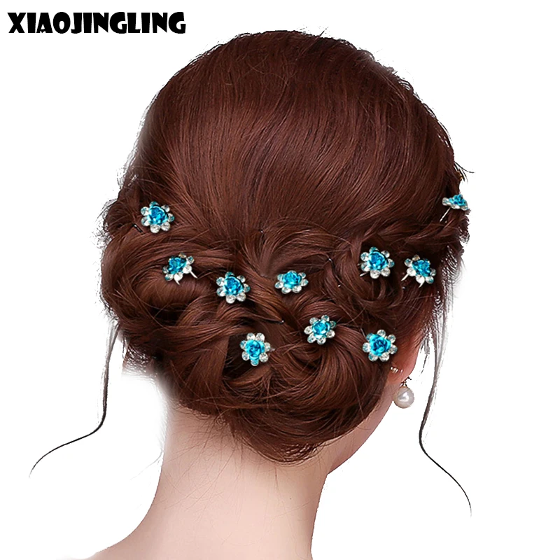 XIAOJINGLING 6 шт./компл. Роскошные модные голубые цветы украшения для волос кристалл