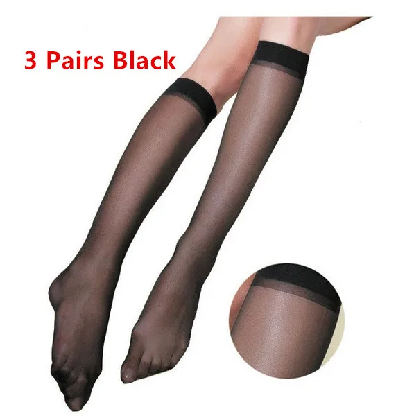 3 Pairs 6 шт. = 3 пары Летние Женские однотонные нейлоновые чулки модные женские прозрачные чулки для лета Высокие гольфы до колена чулочно-носочные изделия - Цвет: 3 Pairs