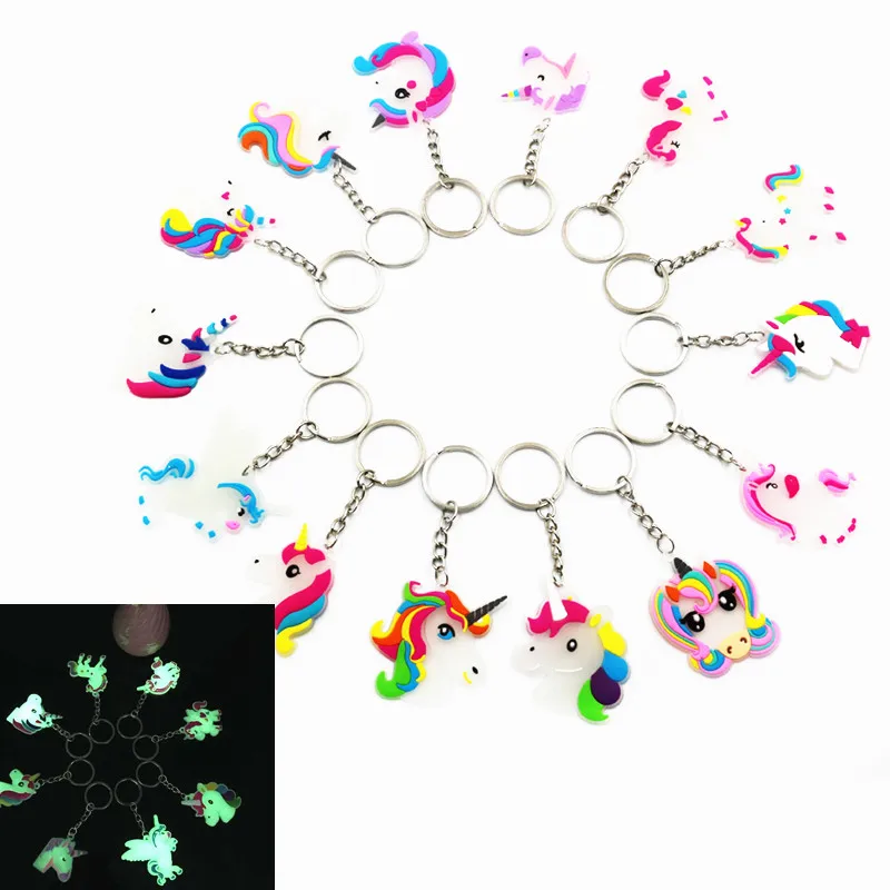 

10 Pcs Unicorn Party Favors Rubber Luminous Keychains Baby Shower Back To School Personalized Gifts Wedding Gifts for Guests