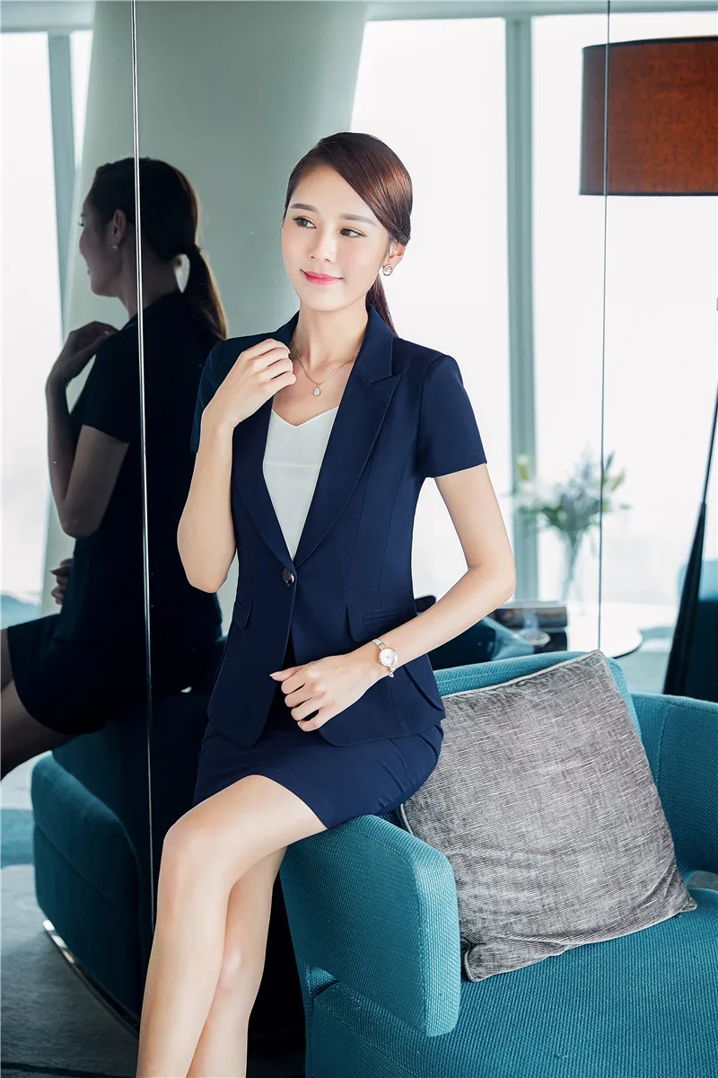 2017 летние формальные профессиональные блейзеры с коротким рукавом топом и юбкой