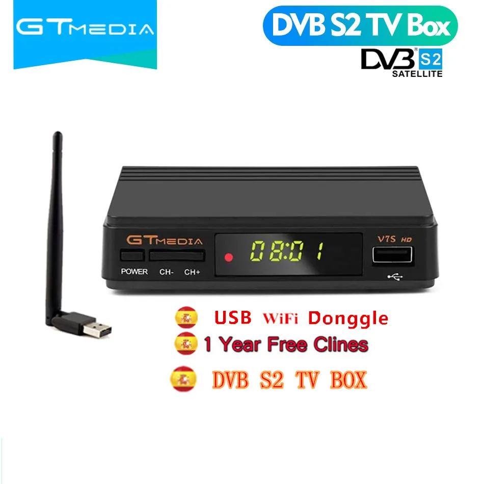 BOX-WF-CM 1 год Европа 7 Clines сервер GTMedia V7S HD цифровой спутниковый ресивер DVB-S2 V7S HD Full 1080P+ USB wifi обновление Freesat V7 - Цвет: BOX-WF-CM