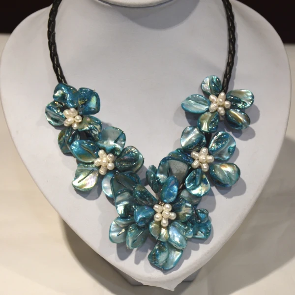 Кожаное ожерелье с перламутром Blue Turkis блюз|mother of pearl|mother pearl shellmother blue |