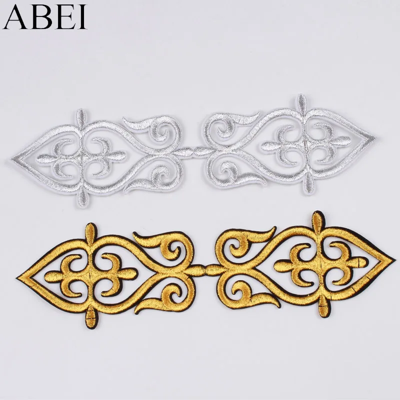 Золотые вышитые наклейки 5 шт./лот аппликации из серебряной ткани с помощью утюга