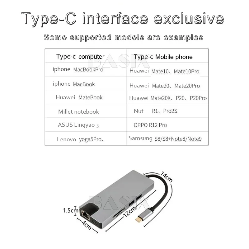 Basix USB C концентратор к HDMI 4K USB 3,0 порт SD/TF кард-ридер VGA RJ45 Gigabit Ethernet type C концентратор для Macbook Pro huawei P20 Pro