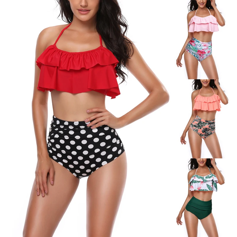 Новинка 2020 женский сексуальный комплект бикини с оборками винтажный купальный